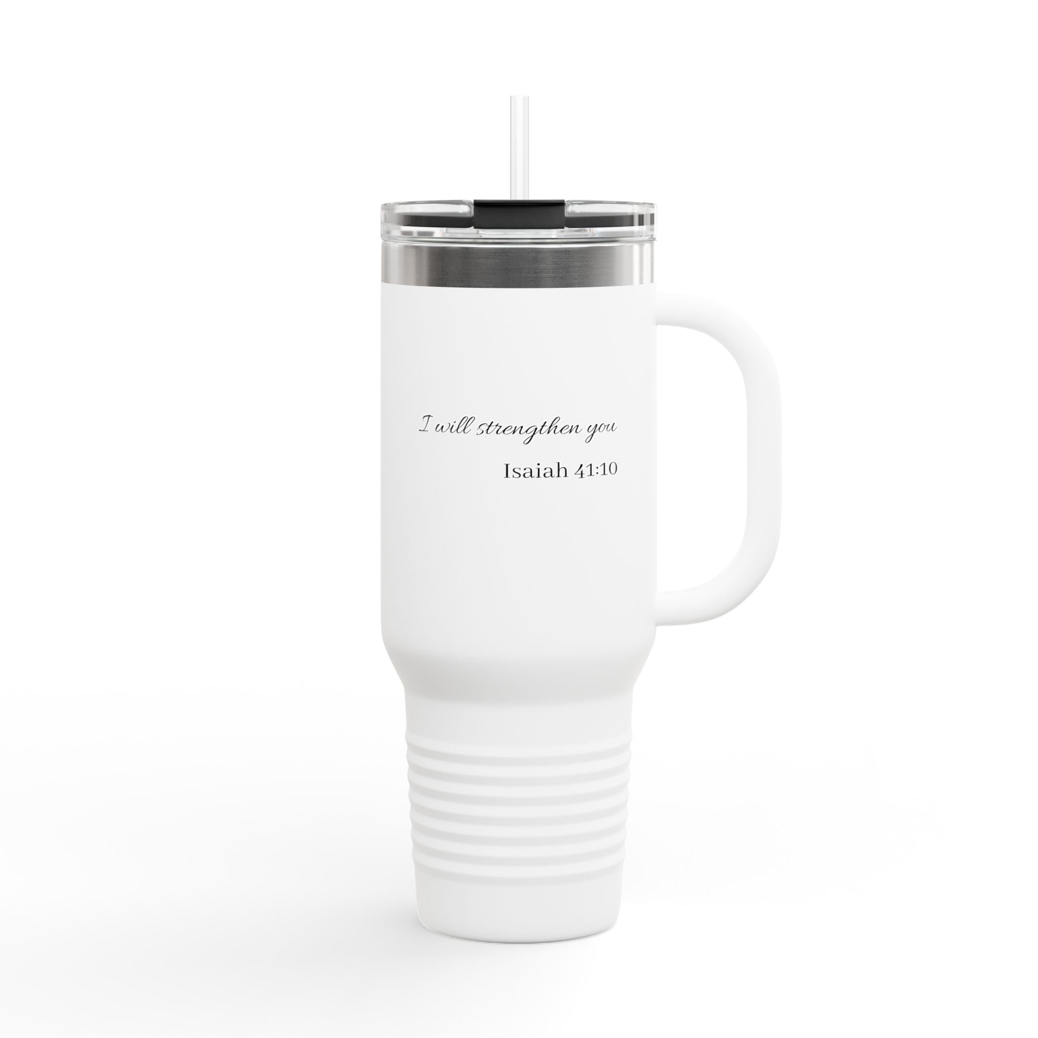 40oz Insulated Travel Mug — “I Will Strengthen You” Isaiah 41:10 Christian Tumbler