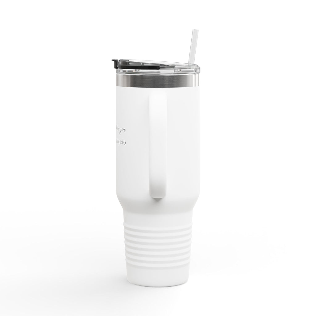 40oz Insulated Travel Mug — “I Will Strengthen You” Isaiah 41:10 Christian Tumbler