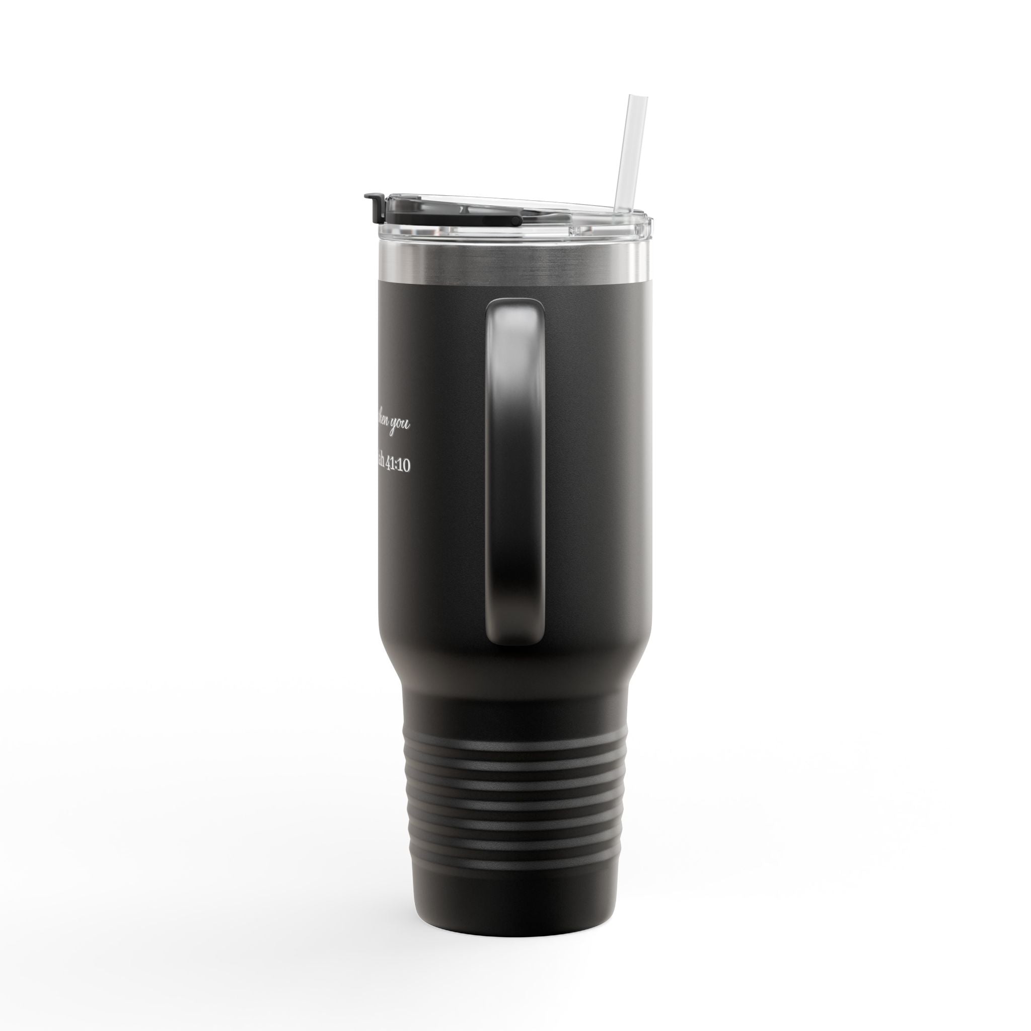 40oz Insulated Travel Mug — “I Will Strengthen You” Isaiah 41:10 Christian Tumbler