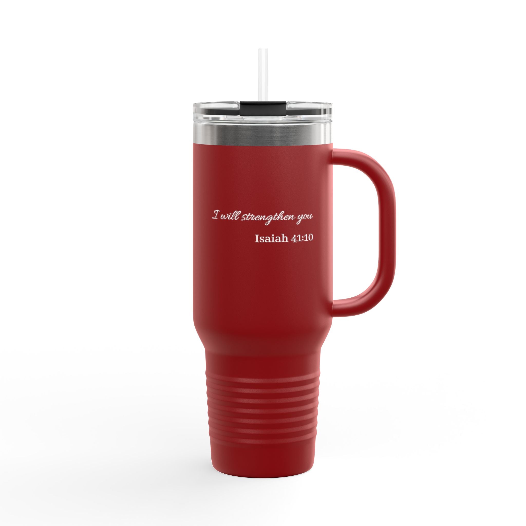 40oz Insulated Travel Mug — “I Will Strengthen You” Isaiah 41:10 Christian Tumbler